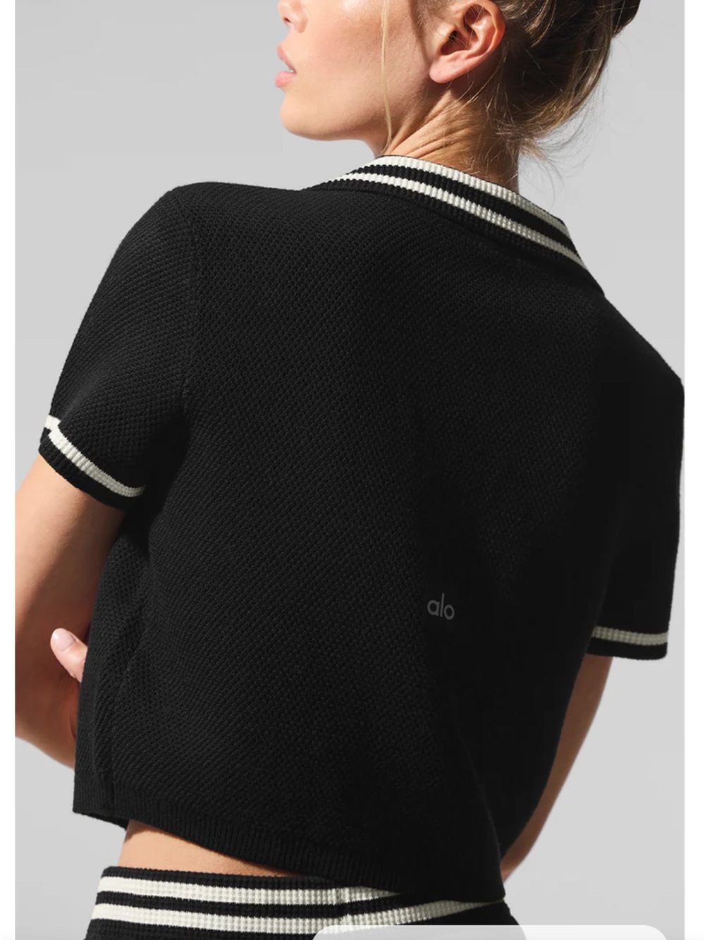 NWT large ALO Tennis Club knit Polo Crop Top - Picture 2 of 10